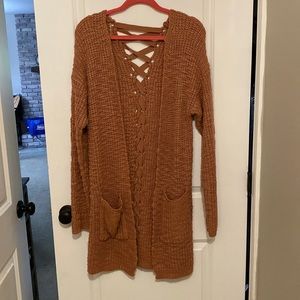 Poof Apparel long lace back cardigan